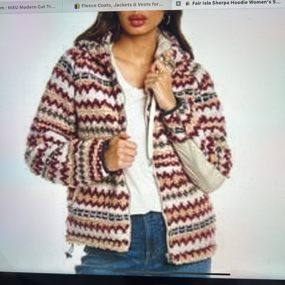 Rag & Bone Ivory Multi Fair Isle Hoodie Sherpa Zip Jacket